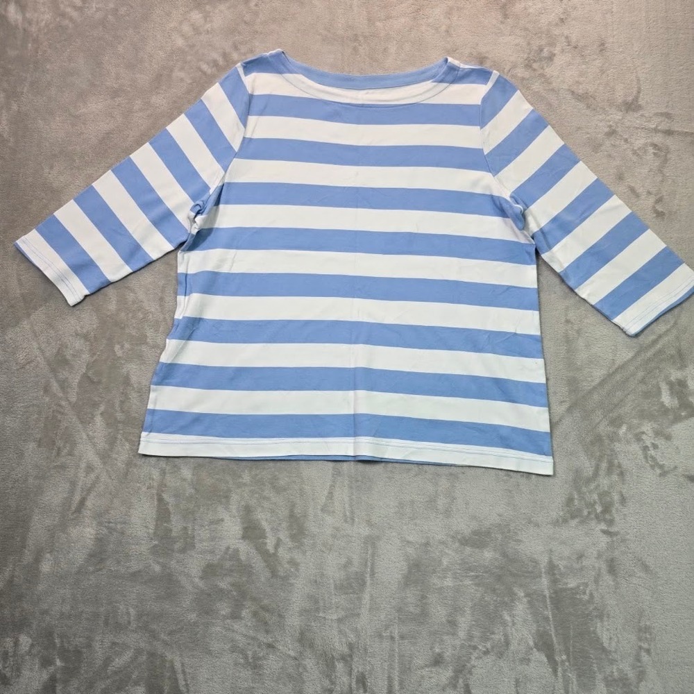 Croft & Barrow Blue White Striped Boatneck 3/4 Sleeve Cotton Top XXL 213778